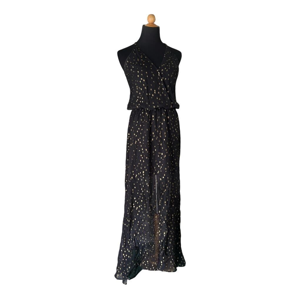 KARINA GRIMALDI BLACK LACE AND GOLD MAXI DRESS SIZE XS